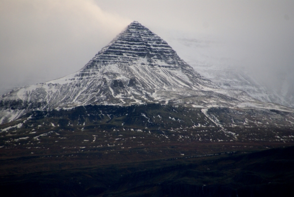 Pyramid shaped mountain Blandstindur near Djpivogur in Iceland